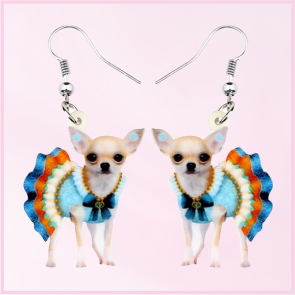 Chihuahua Dress Outfit Ruffles Acrylic Earrings - Picture 2 of 8